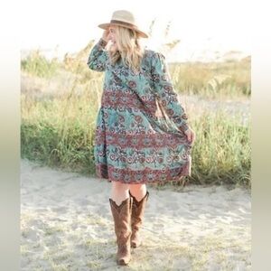 Victoria Dunn Peony Dress Smocked‎ Yoke in Burnt Sienna Floral Size XS Boho Fall